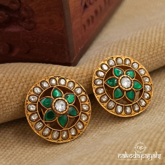 Green Dot Floral Studs (Ge11067)