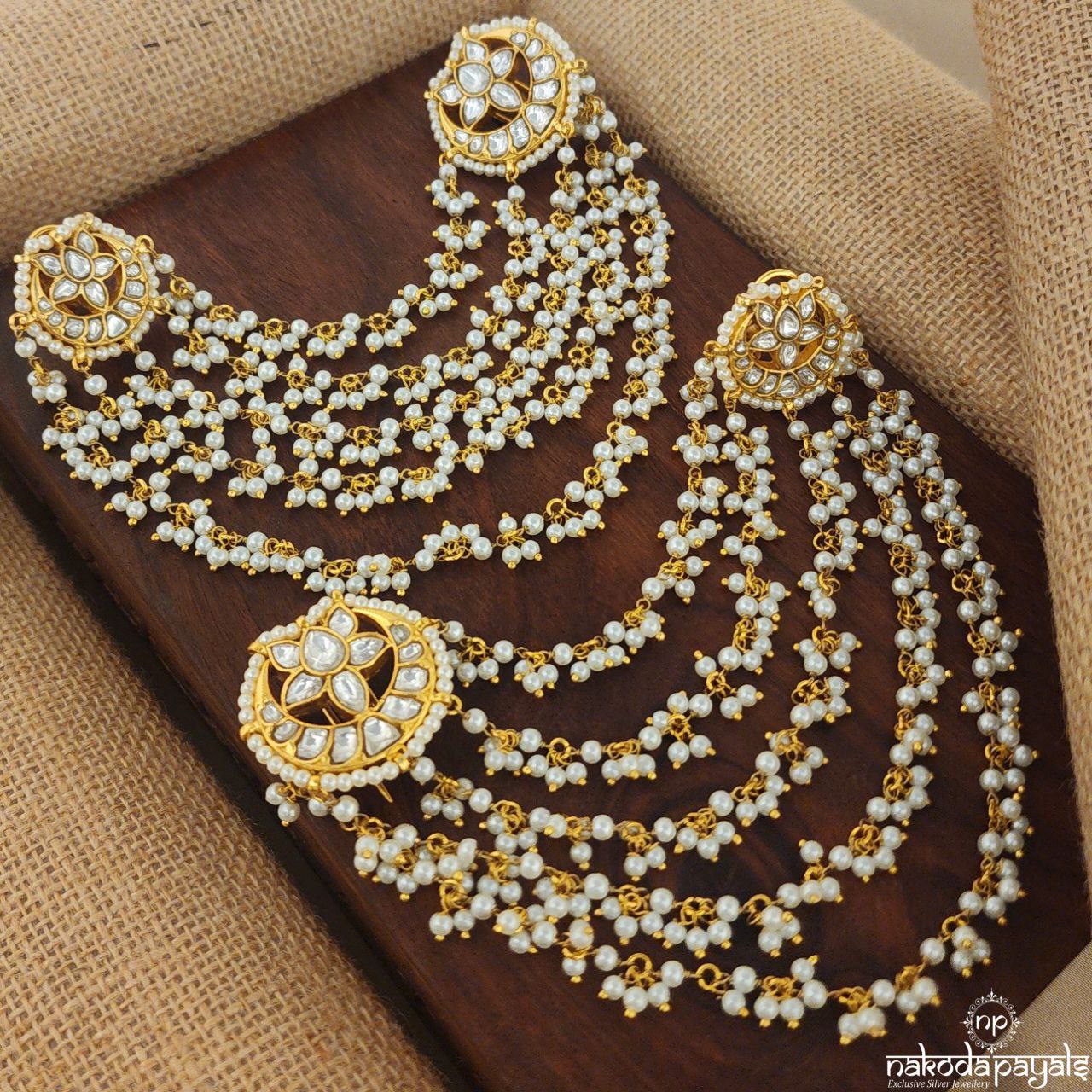 White Half Moon Studs With Maatal(Gm0952)