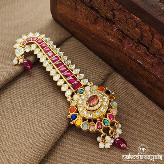 Red Kundan Moissanite Brooch (St3731)