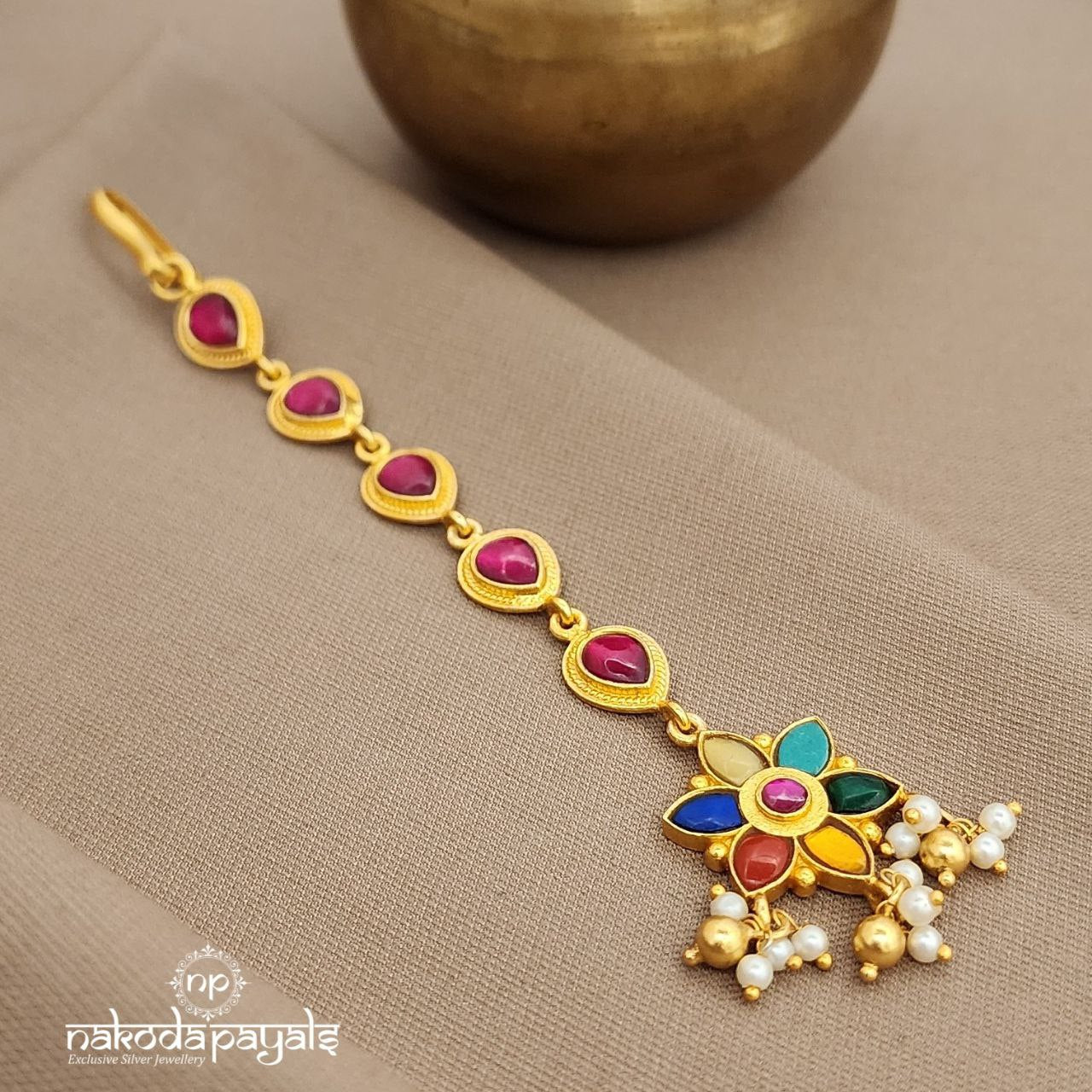 Navaratna Pink Maang Tikka (Gm1086)