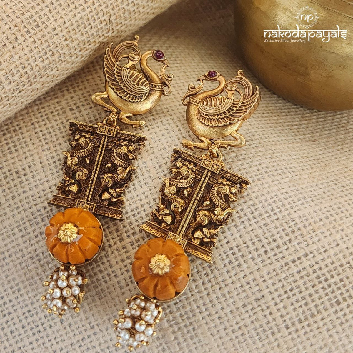 Peacock Sunset Coral Earrings (Ge8623)