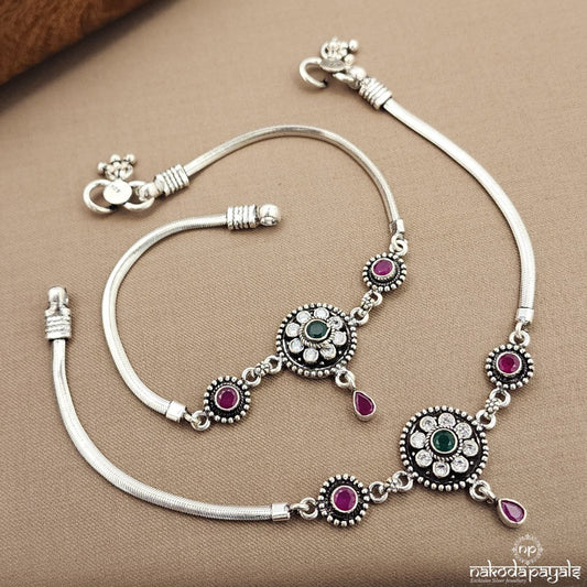 MultiColor Circular Green  Anklets (A6557)