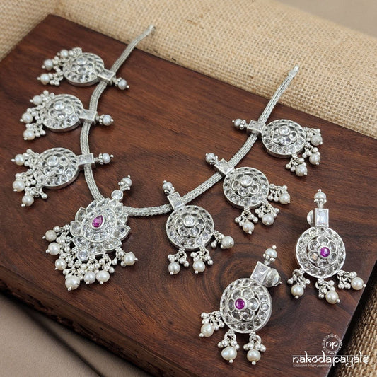 Belt Lotus Drop Neckpiece With Earrings (N10569)