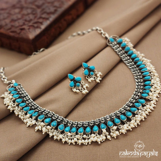 Turquoise Neckpiece With Earrings (N11456)