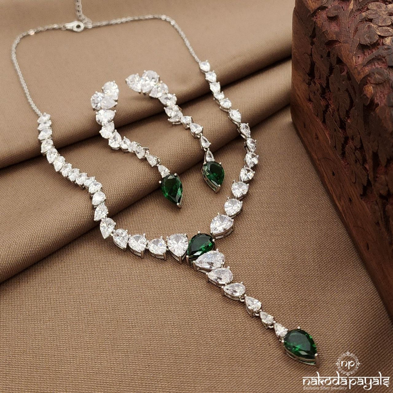 Emerald Green Drop Neckpiece With Earrings (St3814)