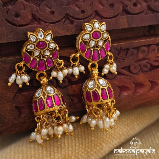 Half Moon Floral Pearl Jhumka (Ge11076)