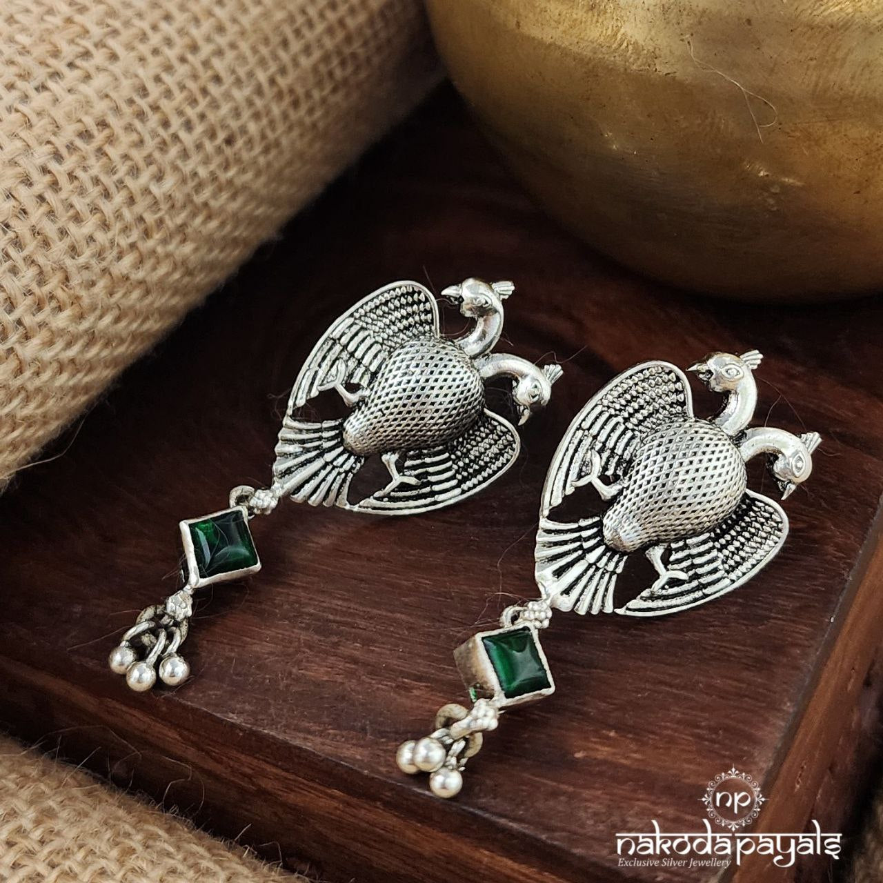 Green Gandaberunda Earrings (S3633)