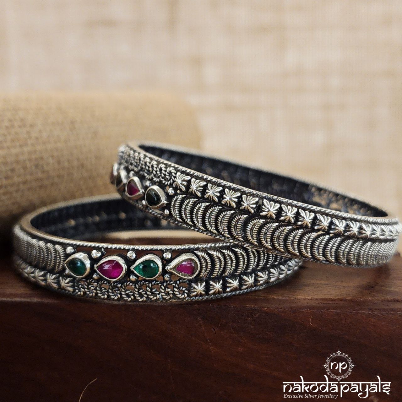 Half Moon Pink & Green Bangles (K5022)