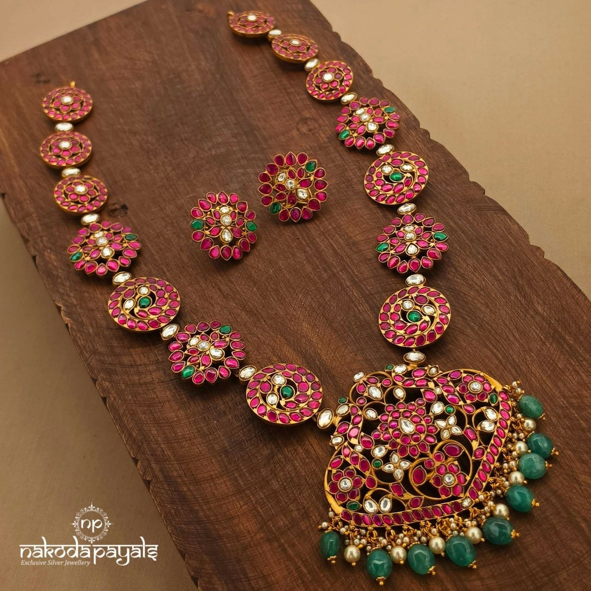 Pink Kundan Neckpiece With Earrings (Gn11043)