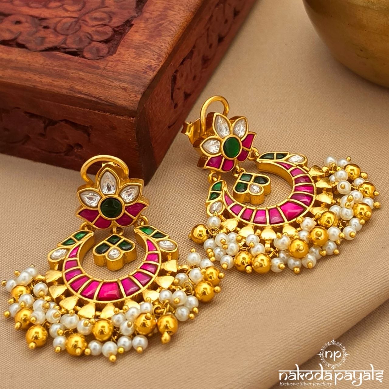 Lotus Kundan Pearly Chandbali (Ge10621)