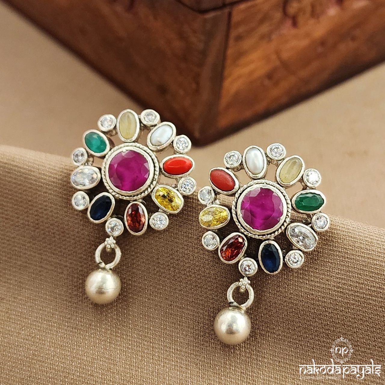 Navaratna Ball Drop Studs (S3746)