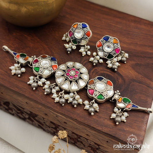 Navaratna Birdy Choker With Earrings (N10671)