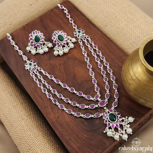 Pinkish Pearled Drop Neckpiece With Earrings (N10483)