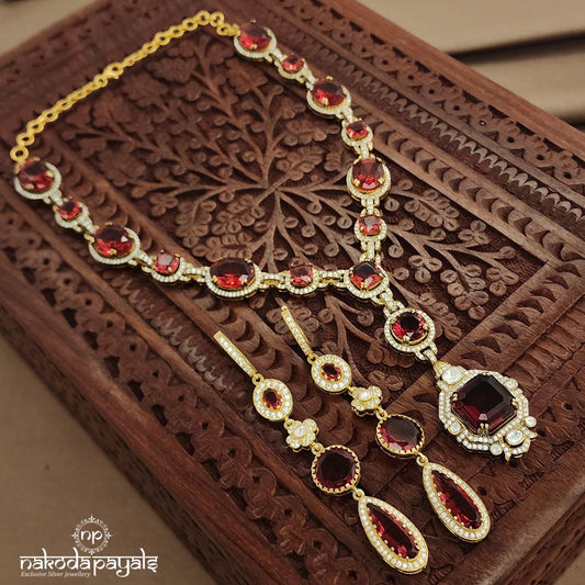 Ruby Red Moissanite Neckpiece With Earrings (Gn9178)