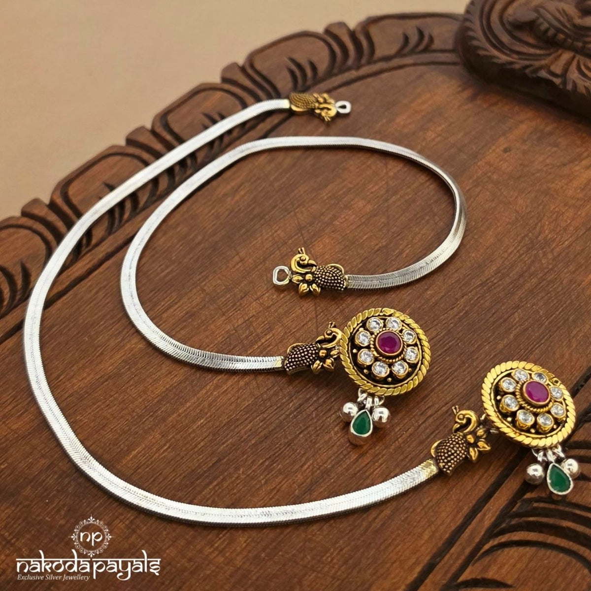 Peacock Floral Dual Tone Anklets (A7164)