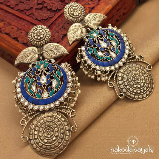 Leafy Oxidised Kundan Chandbali (C3993)