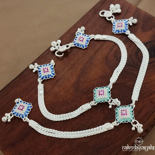 Squarish Enameled "10.5 Inch" Anklets (A6751)