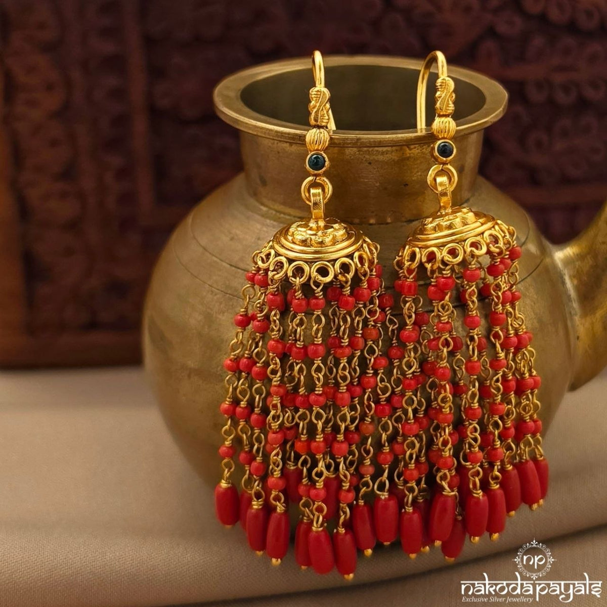 Coral  Green Dot Jhumka (Ge11412)