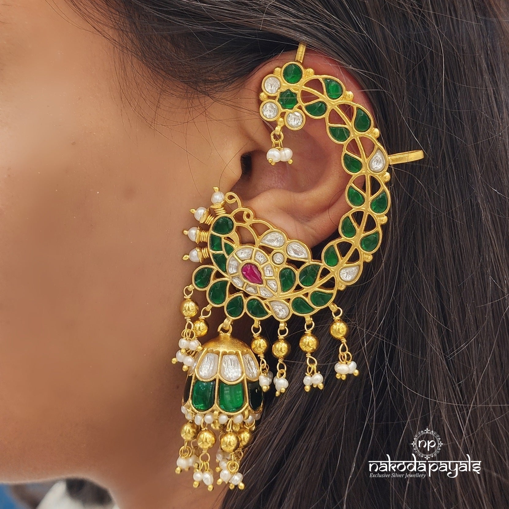 Grand earcuff jhumki green (ge7722)