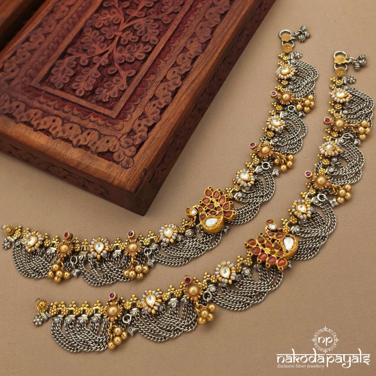 Pink Peacock Pearly Dual Tone Anklets (A7108)