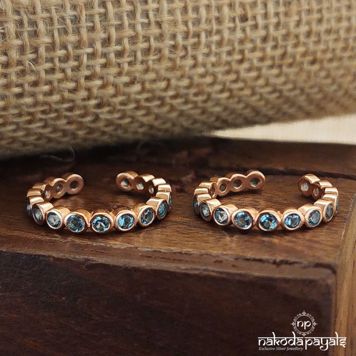 Rose Gold Blue Stamped Toerings (T4412)