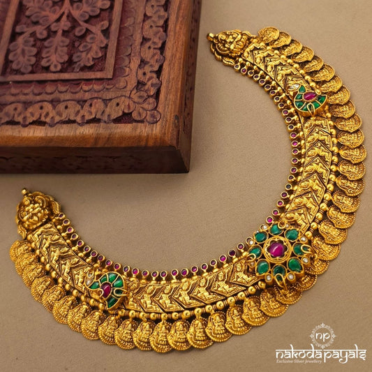 Green Floral Lakshmi Kasu Neckpiece (Gn10652)