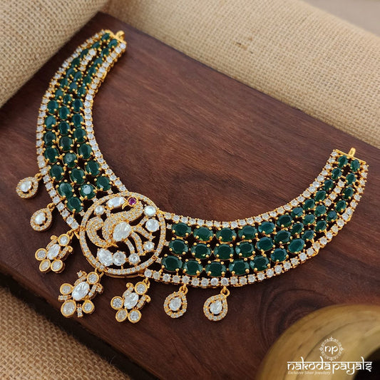 Emerald Green Moissanite Peacock Neckpiece (Gn8834)