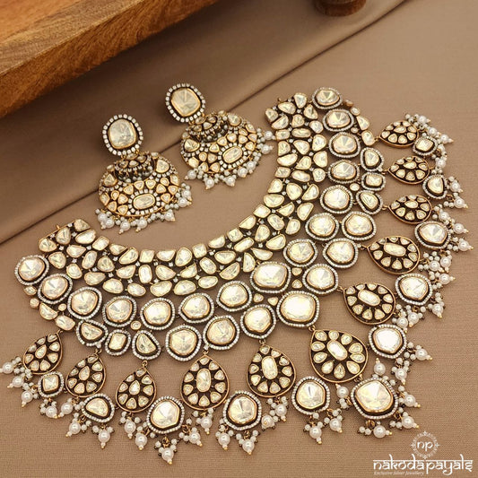 Grand Moissanite White Neckpiece With Earrings (Gn9586)