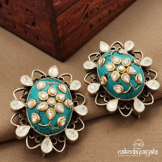 Turquoise Moissanite Studs (S9525)
