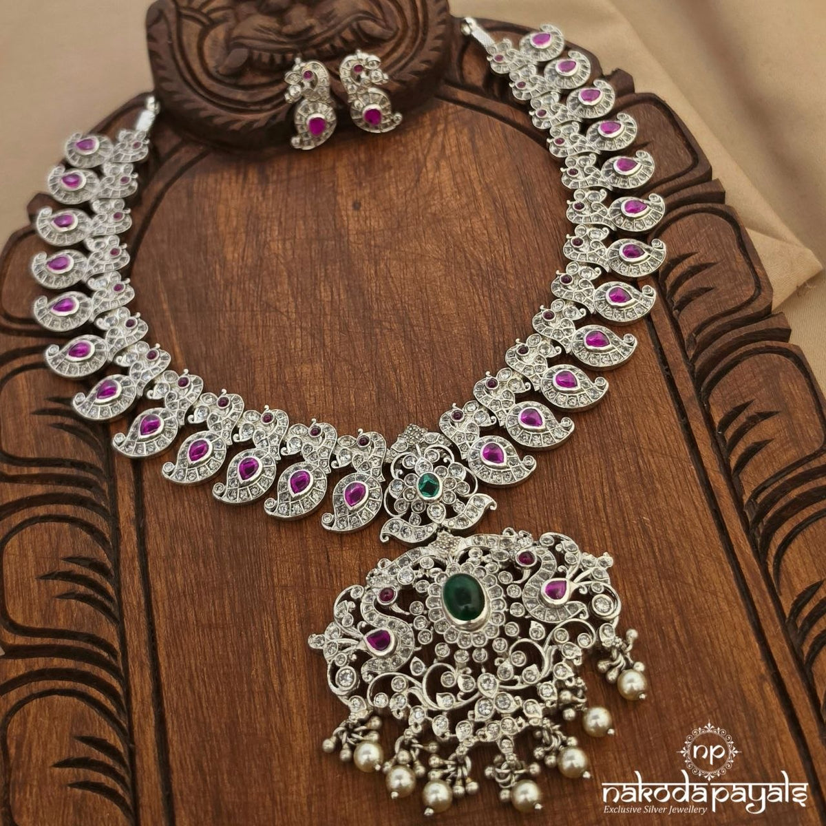 Pink Mango Drop Neckpiece With Earrings (N12199)