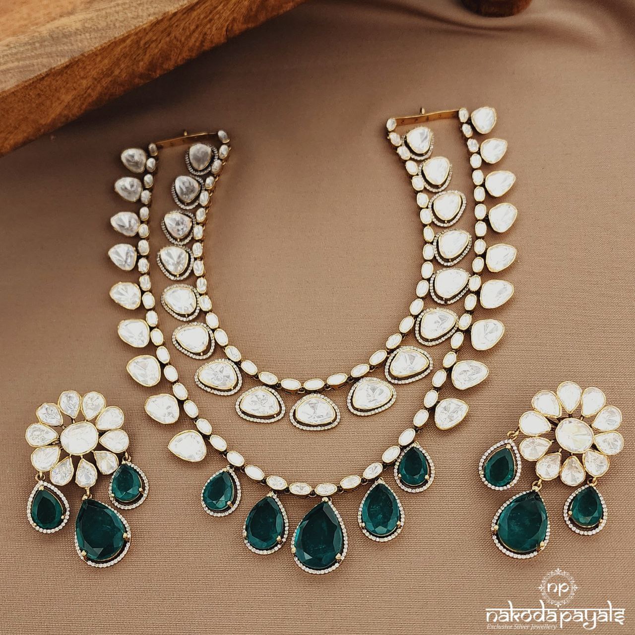 Green Drop Moissanite Neckpiece With Earrings(Gn9527)