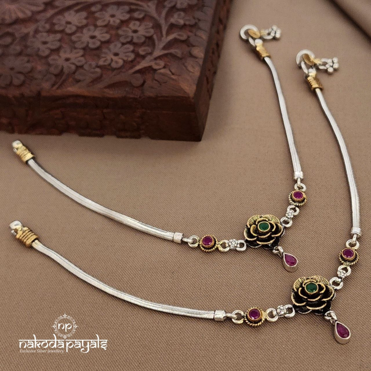 Green Dot Dual Tone"10.5 Inch" Anklets (A6737)