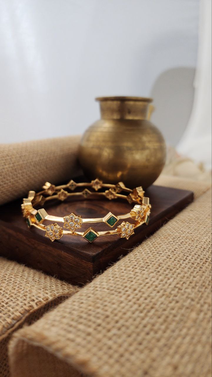 Squarish Green Bangles Pair (Gk2935)