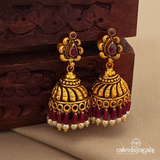 Red Drop Pearly Jhumka (Ge10705)