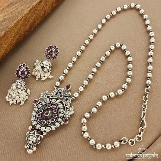 Pink Drop Ball  Neckpiece With Earrings (N11027)