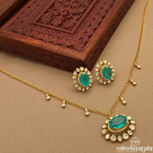 White Drops Moissanite Neckpiece With Earrings (Gn10204)