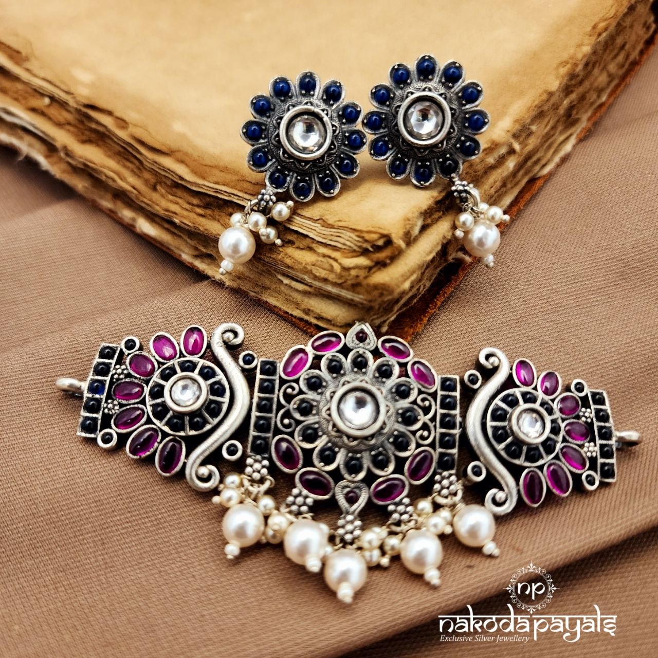 Elegant Oxidised Choker With Earring (N11667)