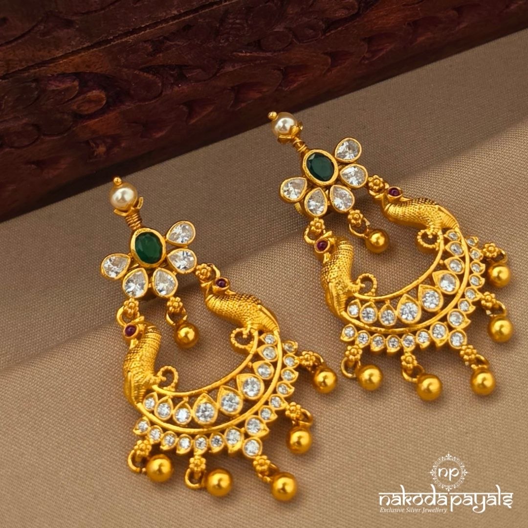 Twin Peacock Ball Drop Chandbali (Ge11238)