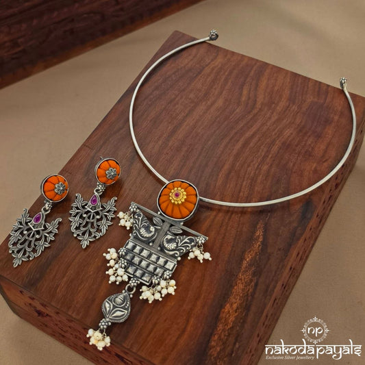 Twin Peacock Coral Hasli With Earrings (N12124)