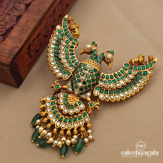 Green Pearly Gandaberunda Kundan Pendant (Gp2403)