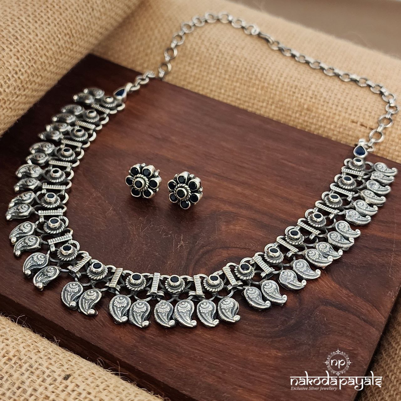 Mango Drop Blue  Neckpiece With Earrings (N10972)