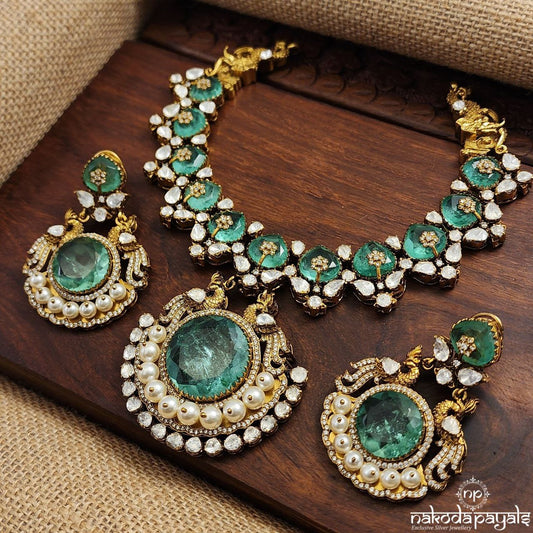 Twin Peacock Moissanite Neckpiece With Earrings (Gn8584)