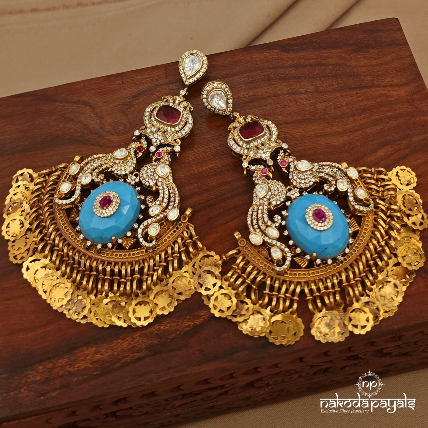 Grand Turquoise Charms Drop Chandbali (Ge10939)