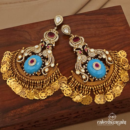 Grand Turquoise Charms Drop Chandbali (Ge10939)