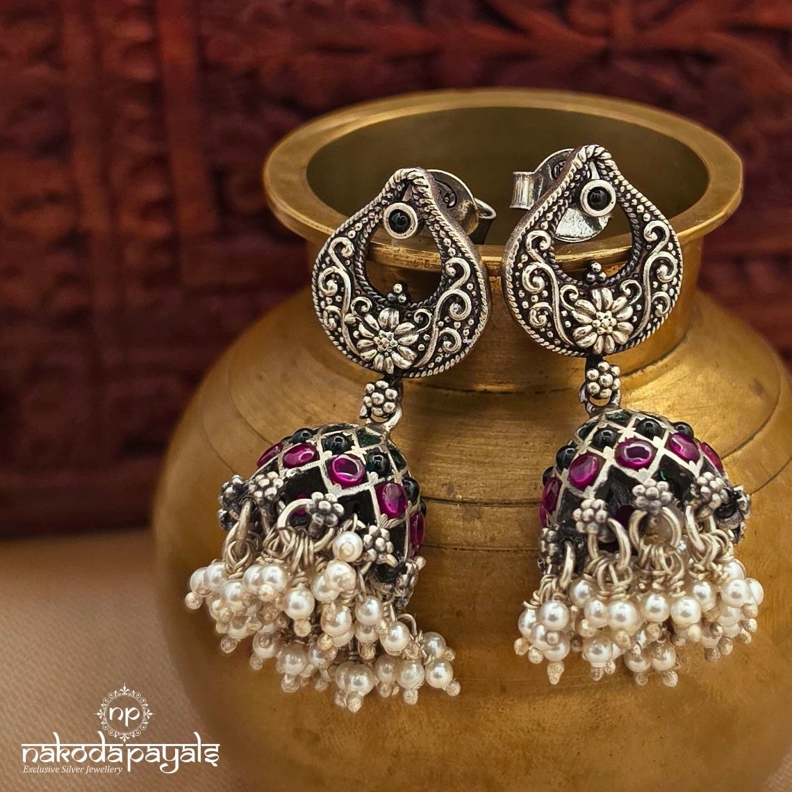 Green Pearled Drop Jhumka (J1630)