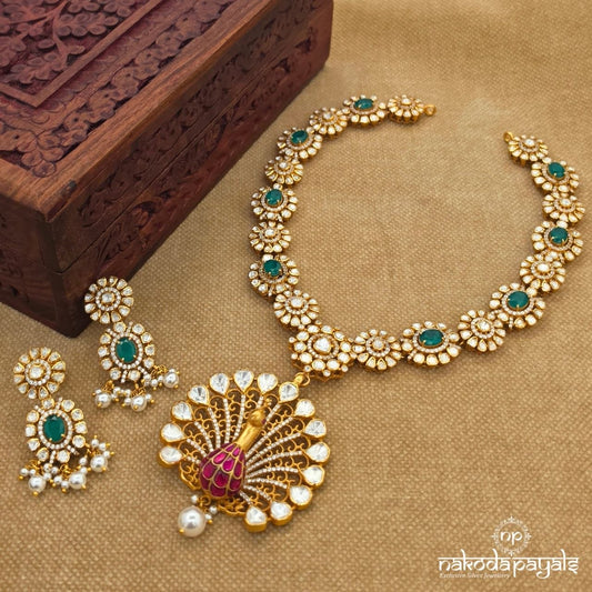 Captivating Peacock Neckpiece With Earrings (Gn10575)