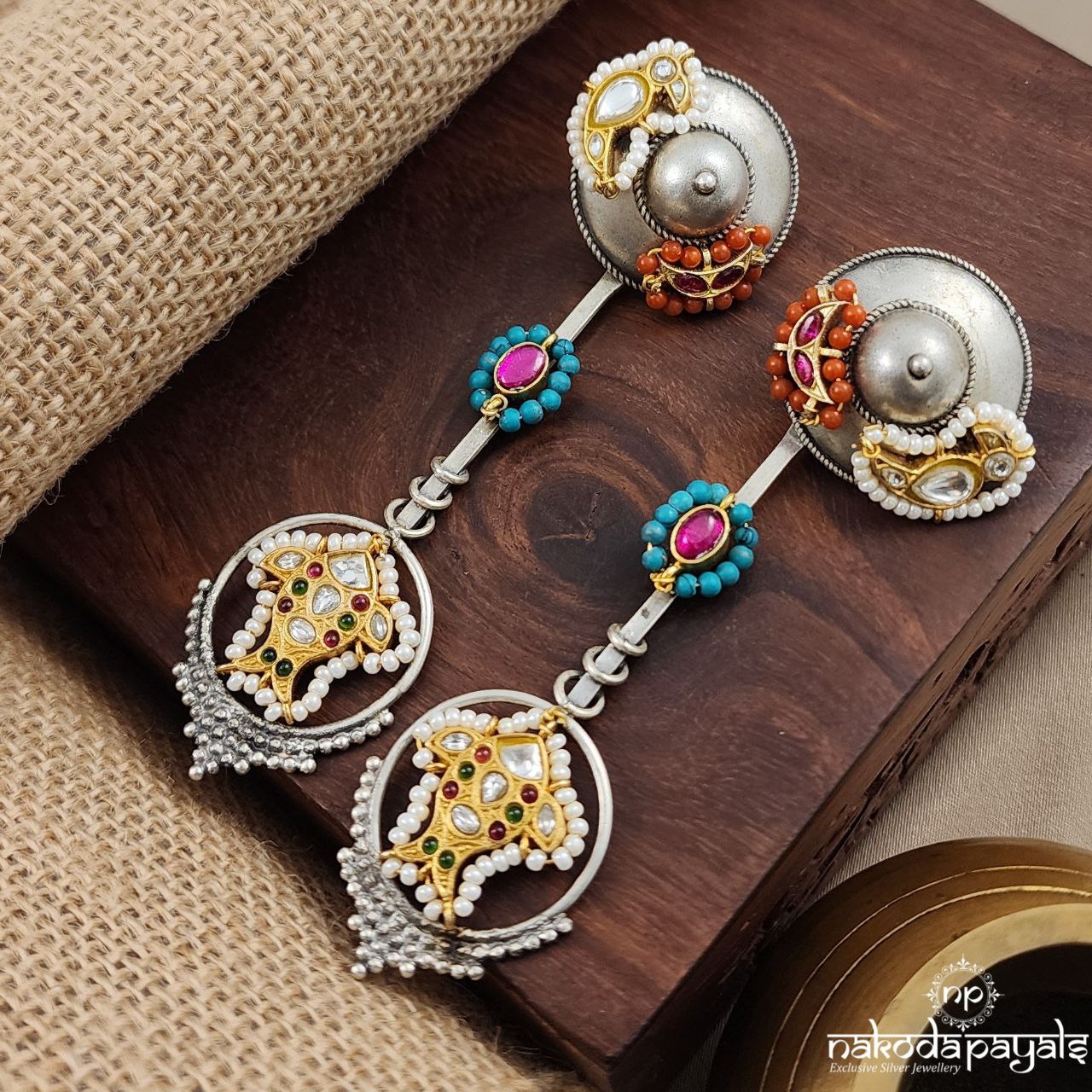 Coral Turquoise Birdie Dual Tone Earrings (C3196)