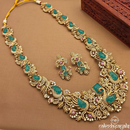 Peacock CZ Neckpiece With Earrings (Gn10045)