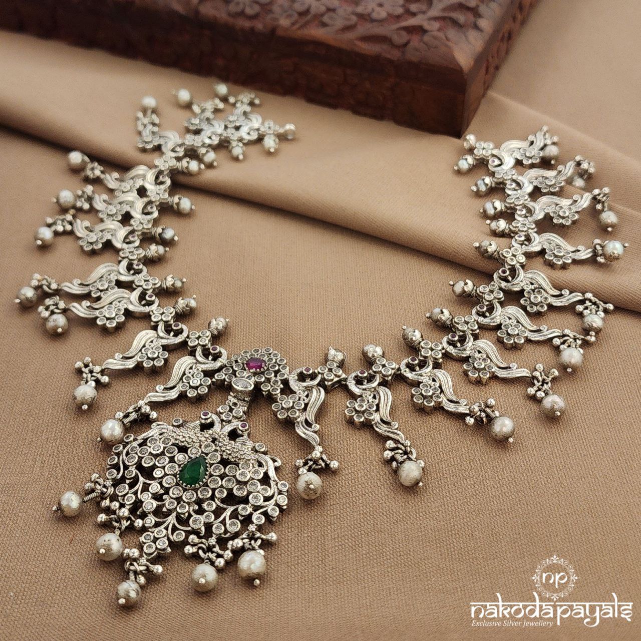 Twin Peacock Pearled Neckpiece  (N11441)