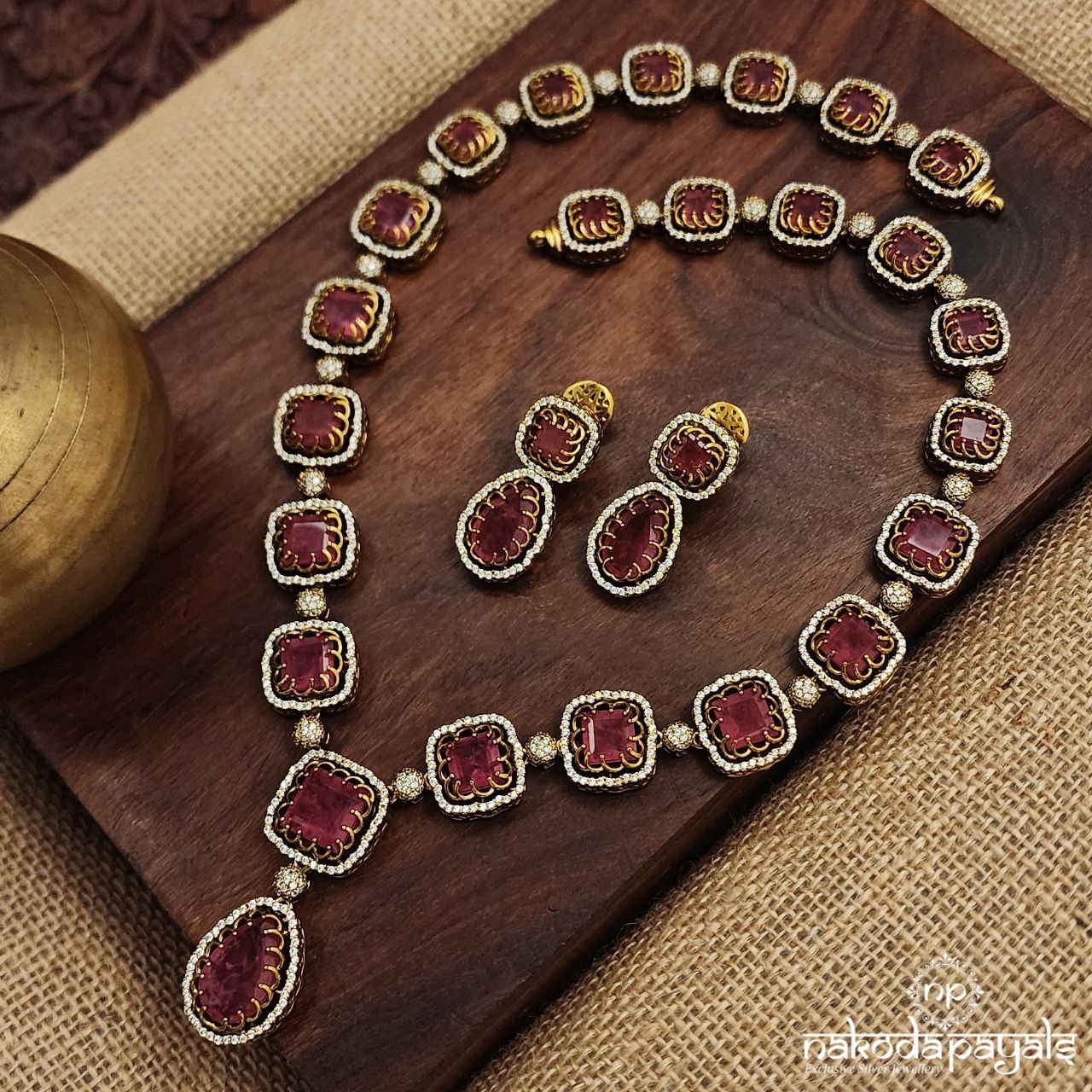 Glitterglow Pink Neckpiece with Earrings (Gn8613)